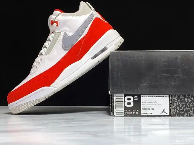 HYPE CJ0939-100 University Jordan Air 3 Retro White Tinker Red 0626